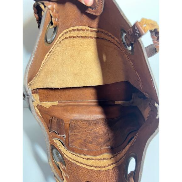Buffalo Jackson Brown Distressed Weathered Leather Braided Strap Tote Bag Purse - Picture 7 of 7